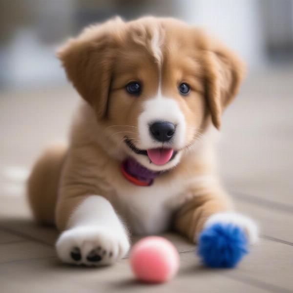 Golden Mountain Dog puppy playing