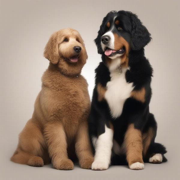 Goldendoodle and Bernese Mountain Dog Together