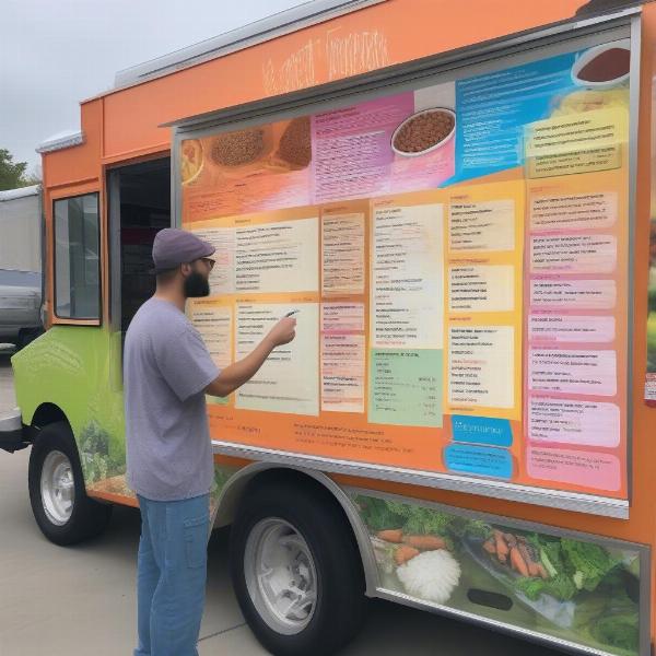 Checking ingredients at a dog food truck