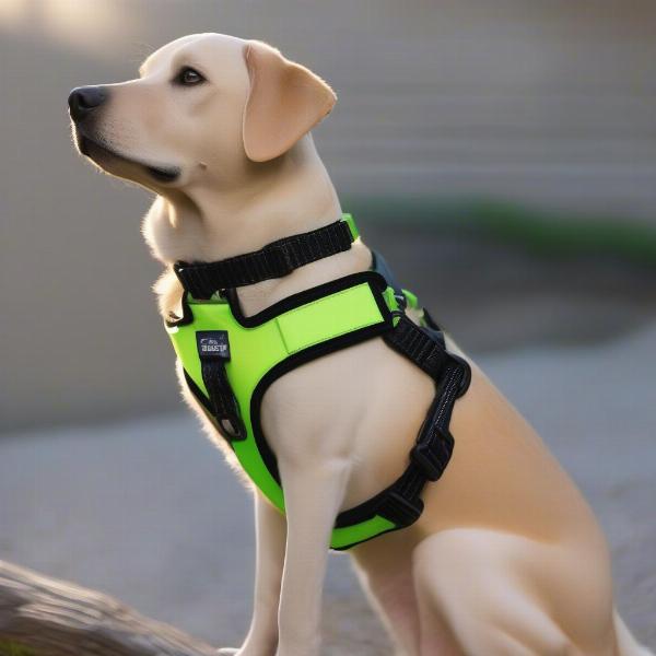 Green Dog Harness with Reflective Strips for Enhanced Safety