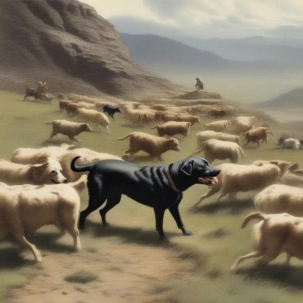 Historical depiction of a herding dog