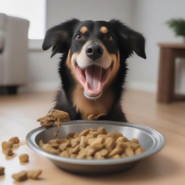 Happy Dog Eating Duck and Potato Food