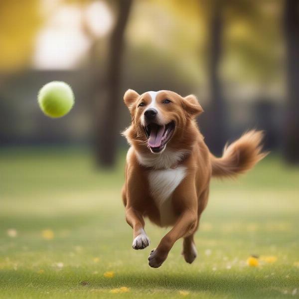 Happy dog playing in a park