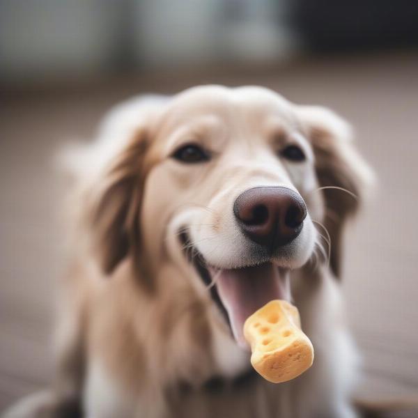 A Happy Dog Playing With Its Bone Toy