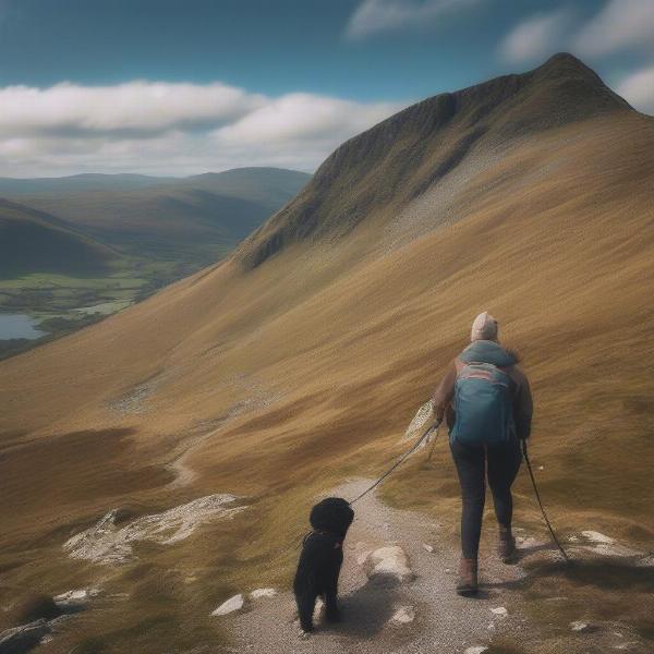 Hiking with dogs in Snowdonia along a scenic mountain trail