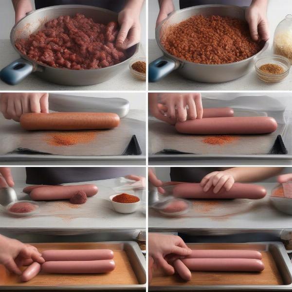 Homemade deer hot dogs preparation