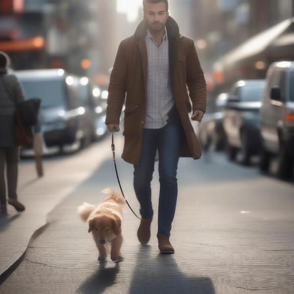 Training a dog to walk on a busy city street