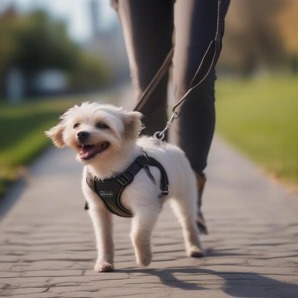 Training a small dog with a harness