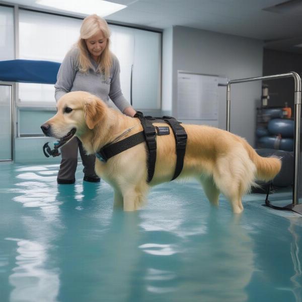 Dog Undergoing Hydrotherapy on a Treadmill