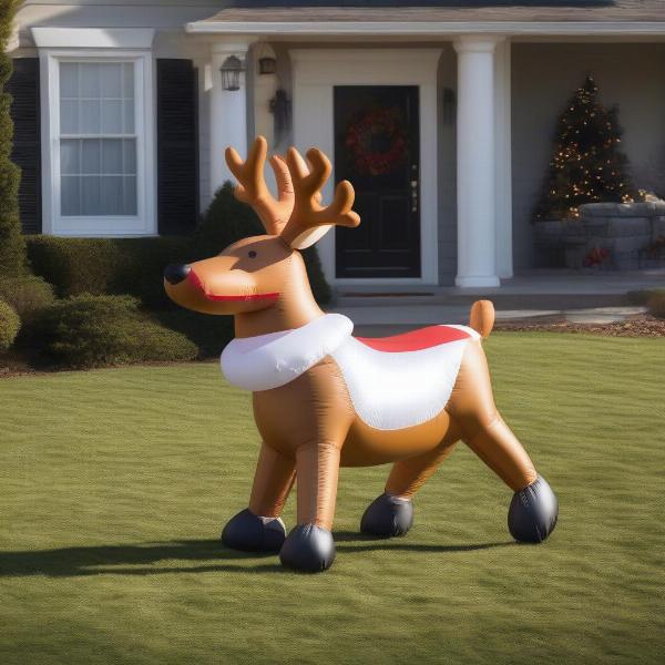 Setting up an inflatable dog Christmas decoration