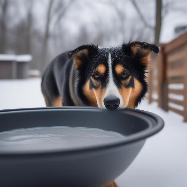 Insulated dog bowl in winter