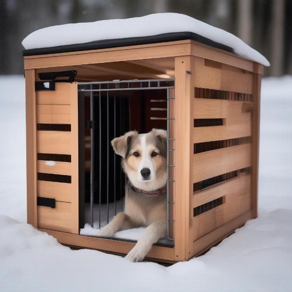 Insulated Dog Crate in Winter