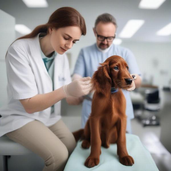 Irish Setter puppy at the vet