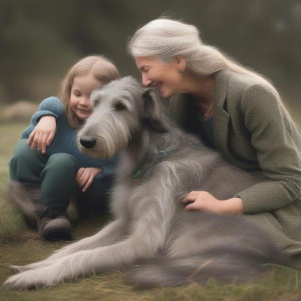 Irish Wolfhound with a Family