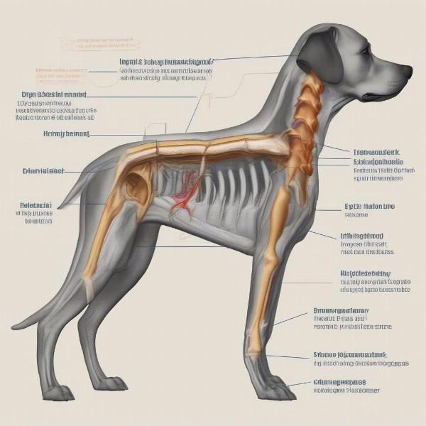 Diagram of a dog's spine affected by IVDD