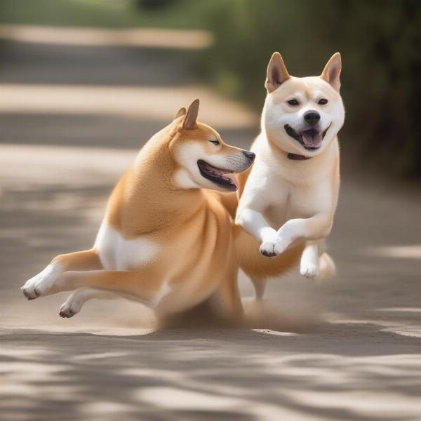 Jindo and Shiba Inu Playing