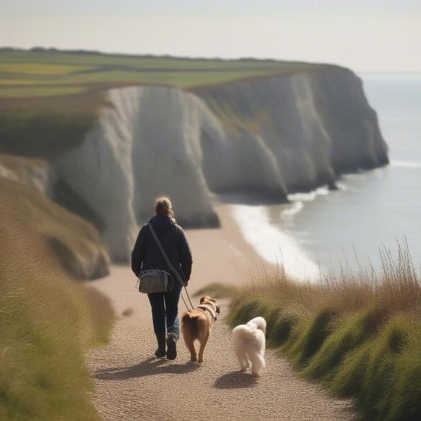 Dog walking along the Kent coast