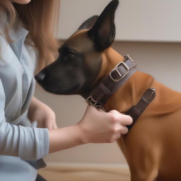 Checking the Fit of a Leather Dog Collar with a Name