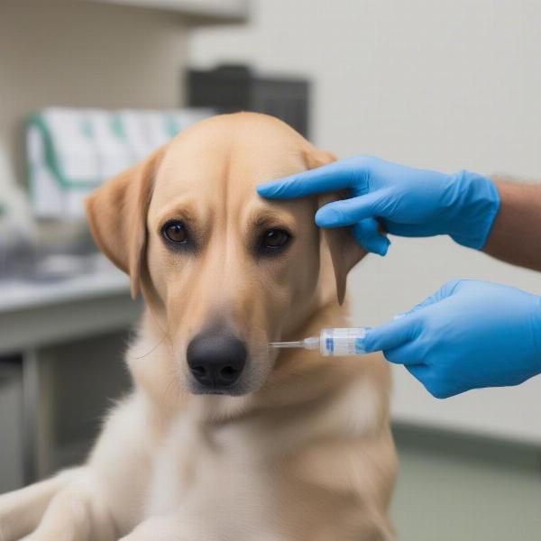 Dog receiving L4 vaccine