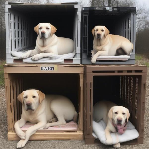 Labrador Retriever in Different Crate Sizes