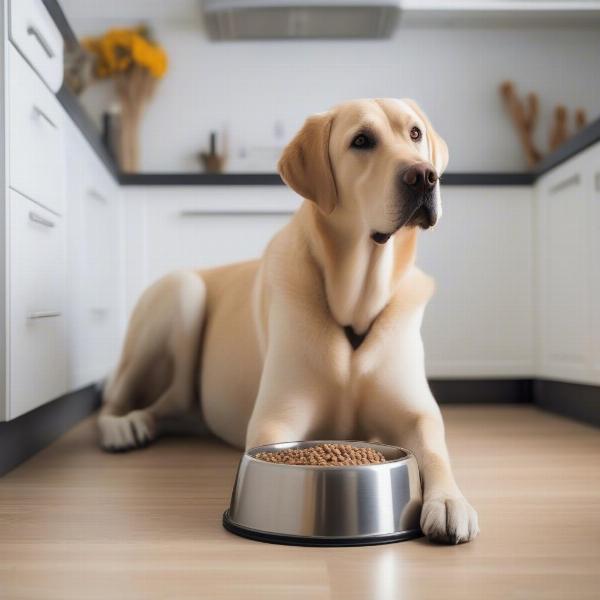 Large Dog Eating From a Bowl