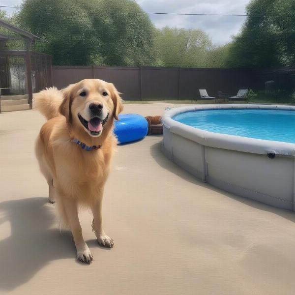 Large dog enjoying a swim in a pool