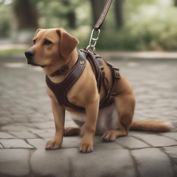 A Dog Wearing a Leather Harness