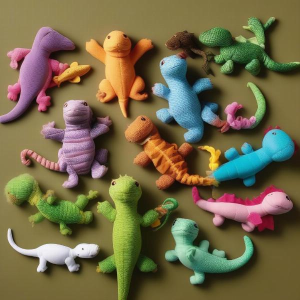 Various lizard dog toys for different dog breeds