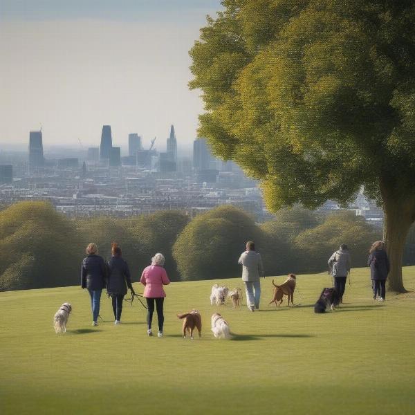 Dog walkers socializing at Primrose Hill