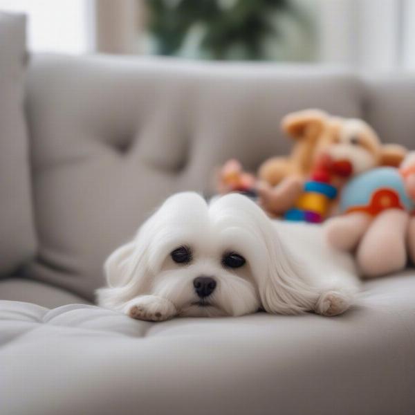 Maltese Dog Settling into New Home