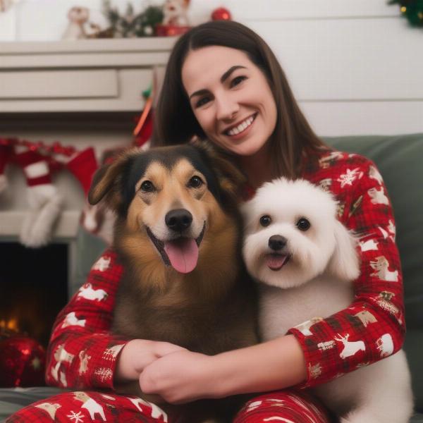 Matching Christmas pajamas for dog and human