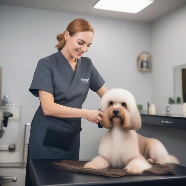 Maui dog grooming services: A dog being groomed by a professional groomer.