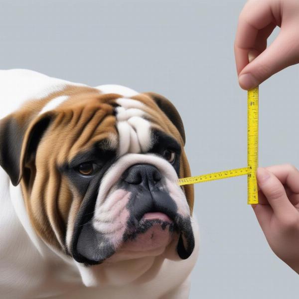 Measuring an English Bulldog's snout for a muzzle