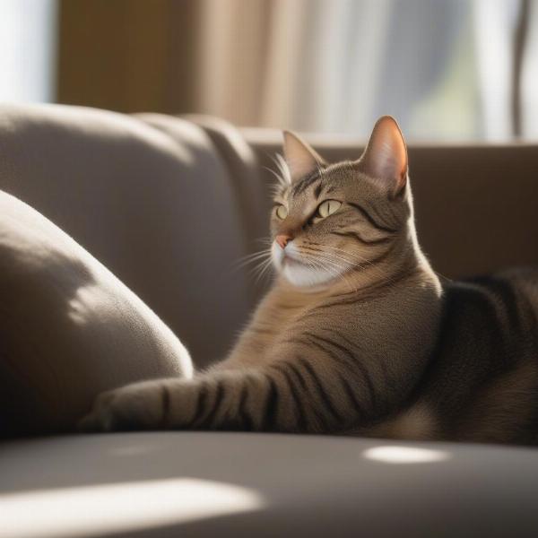 Cat relaxing on a sofa