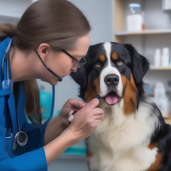 Merle Bernese Mountain Dog undergoing a health check