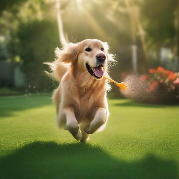 Dog playing in a mosquito-free yard