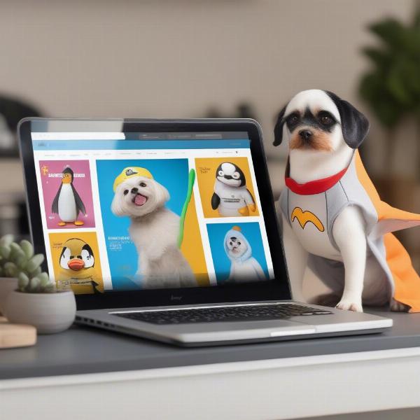 Shopping for dog penguin costumes online.