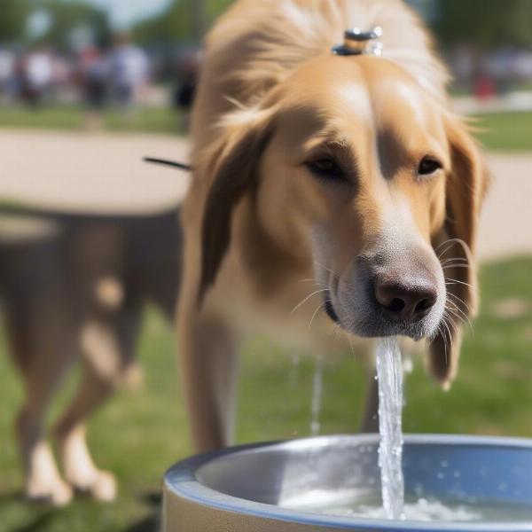 Dog drinking water at Neenah Dog Park