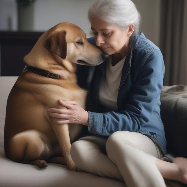 Owner Comforting Dog with Nerve Sheath Tumor