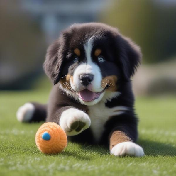 Newfoundland Bernese Mountain Dog puppy playing