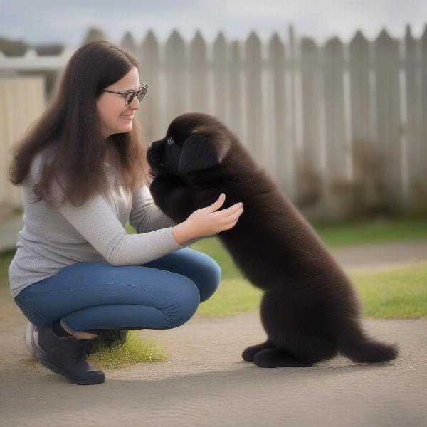 Newfoundland puppy with breeder