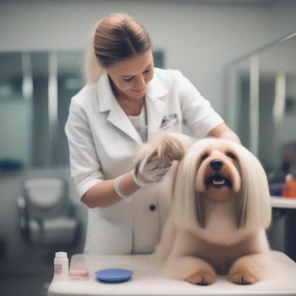 Dog Groomer Caring for a Dog