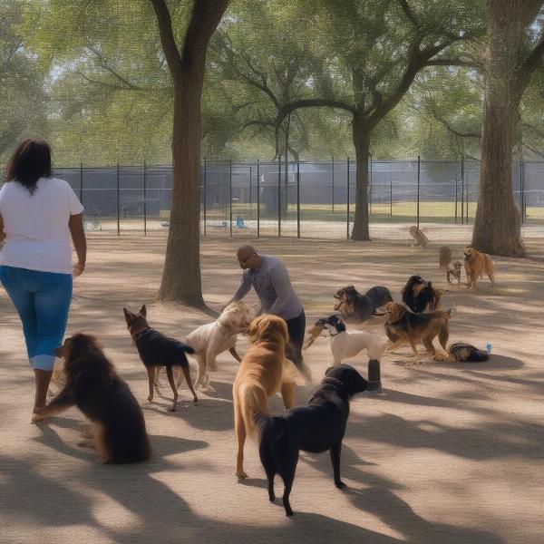 Dogs playing at a New Orleans dog park