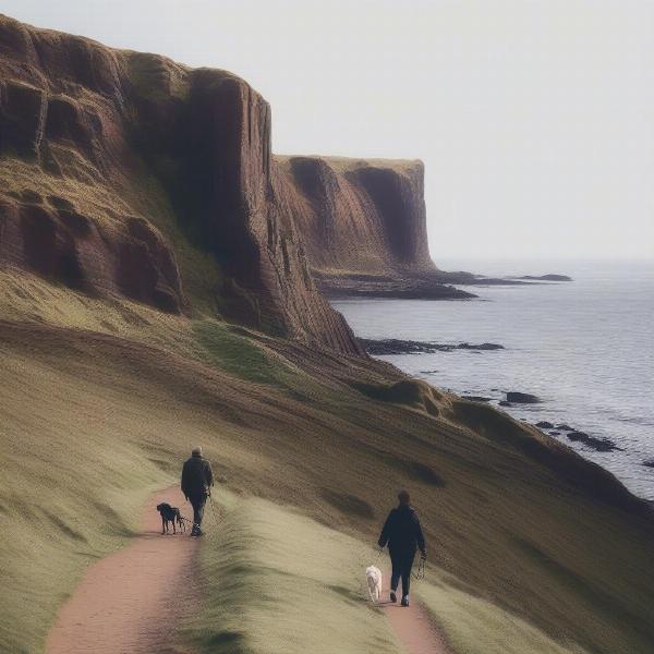 Walking a dog along the scenic North Berwick coastline