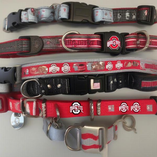 Different styles of Ohio State dog collars