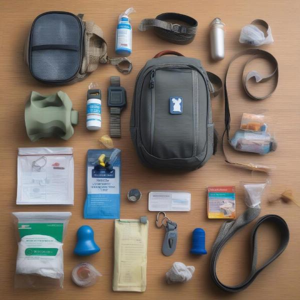 Dog travel essentials laid out on a table