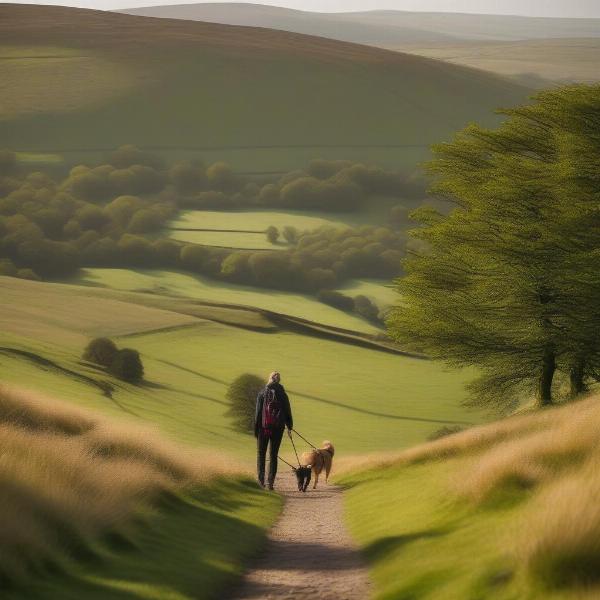 Dog walking in the Peak District National Park.