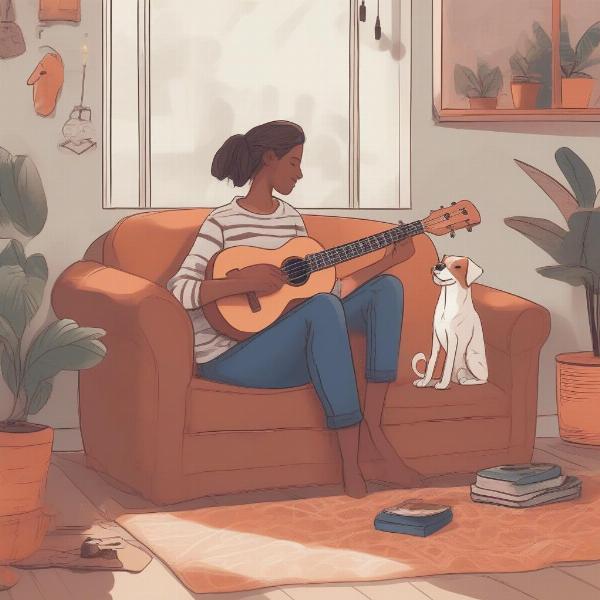 Playing ukulele with a dog