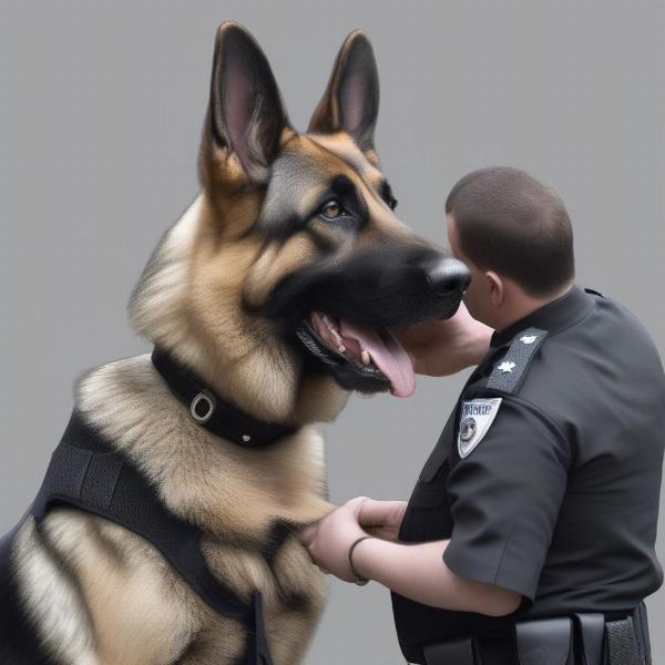 Police dog receiving its badge