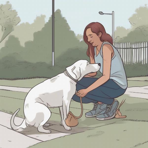 A dog owner giving a treat to their dog while on a lead, practicing positive reinforcement.